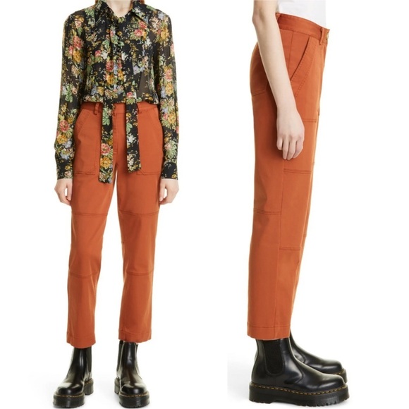 NWOT Derek Lam 10 Crosby Therese Straight Leg Pants Orange Cinnamon Cropped - Picture 2 of 13